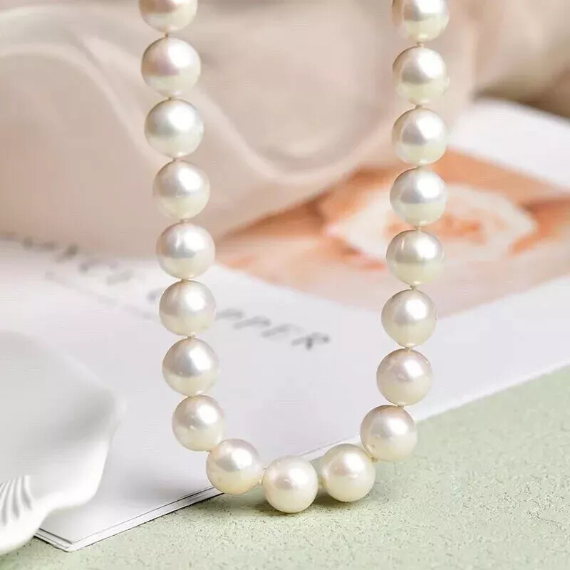 Perfect AAA Round South Sea Pearl 8-9mm White Pearl Necklace 16/36 inches 925s