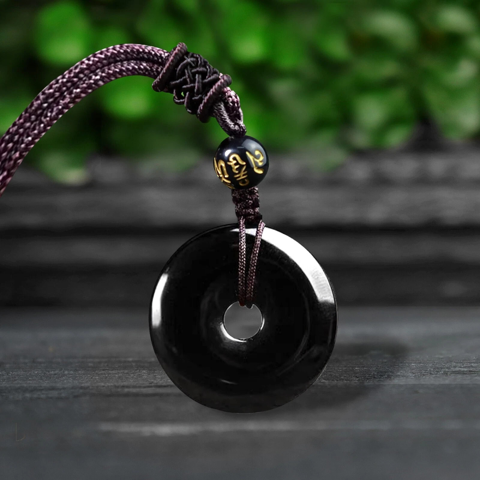 Natural Black Obsidian Donut Pendant Healing Protection Amulet Unisex Necklace