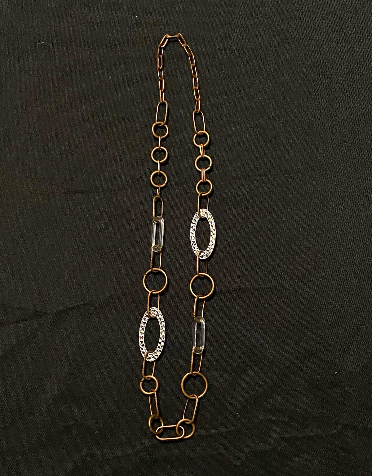 Bronze Tone Metal Oval Link Chain Necklace, Textured Links, No Stone