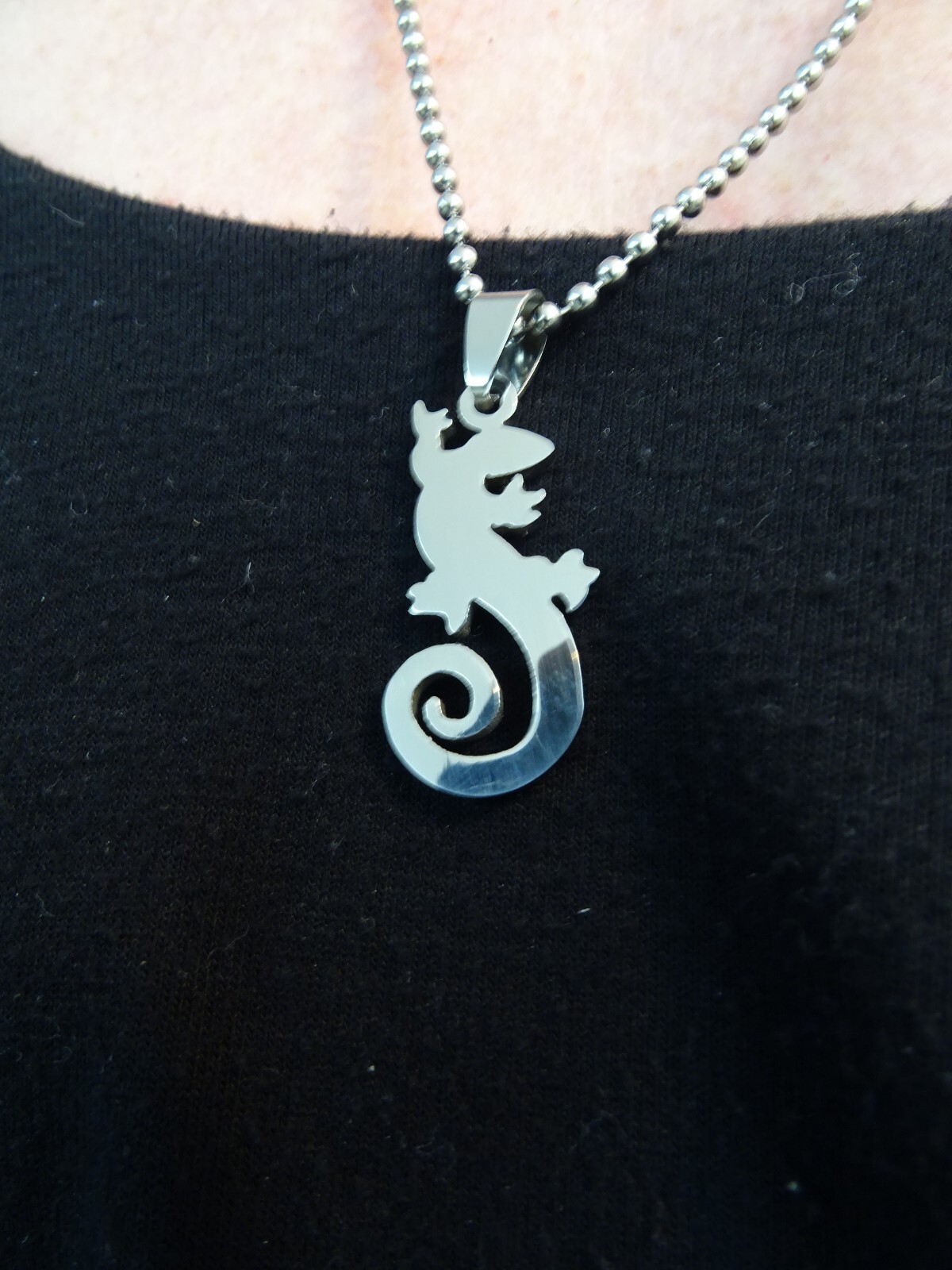 New Large Chrome Stainless Lizard Gecko 25” Steel Ball Chain Unisex Necklace
