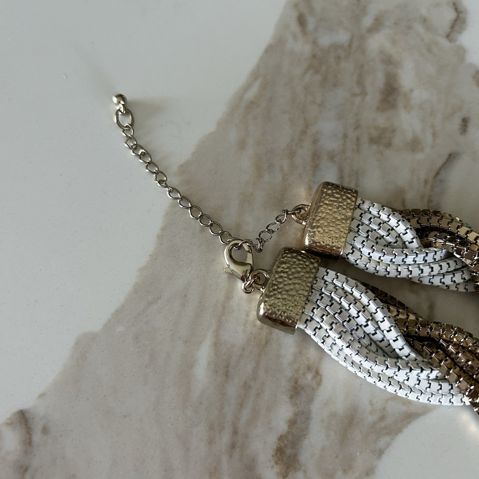 White And Gold Tone Braided Chunky Necklace