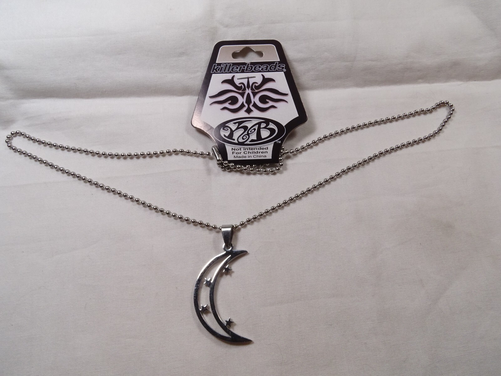 New Large Chrome Stainless Moon & Stars 25” Steel Ball Chain Unisex Necklace