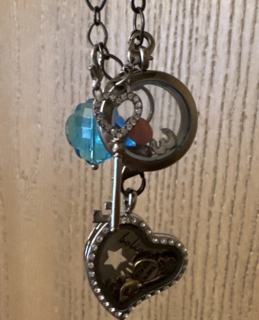 Origami Owl Floating Locket Necklace Set Retired Summer Beach Charms Cameo #3