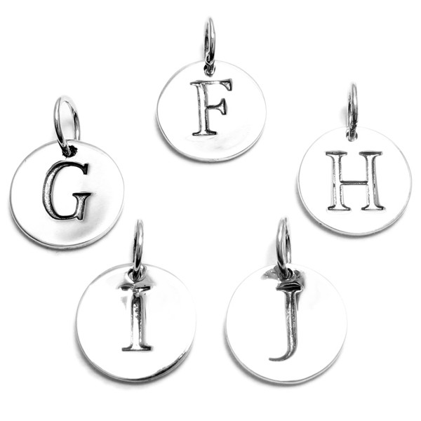 925 Sterling Silver Round Initial Charm Pendant Choose a Letter
