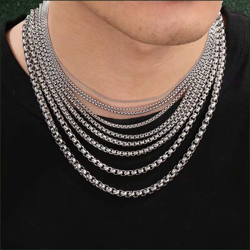 Stainless Steel Chain Necklace 16-36″ Smooth Box Rope Silver 2/3/4/5/6/7mm N69