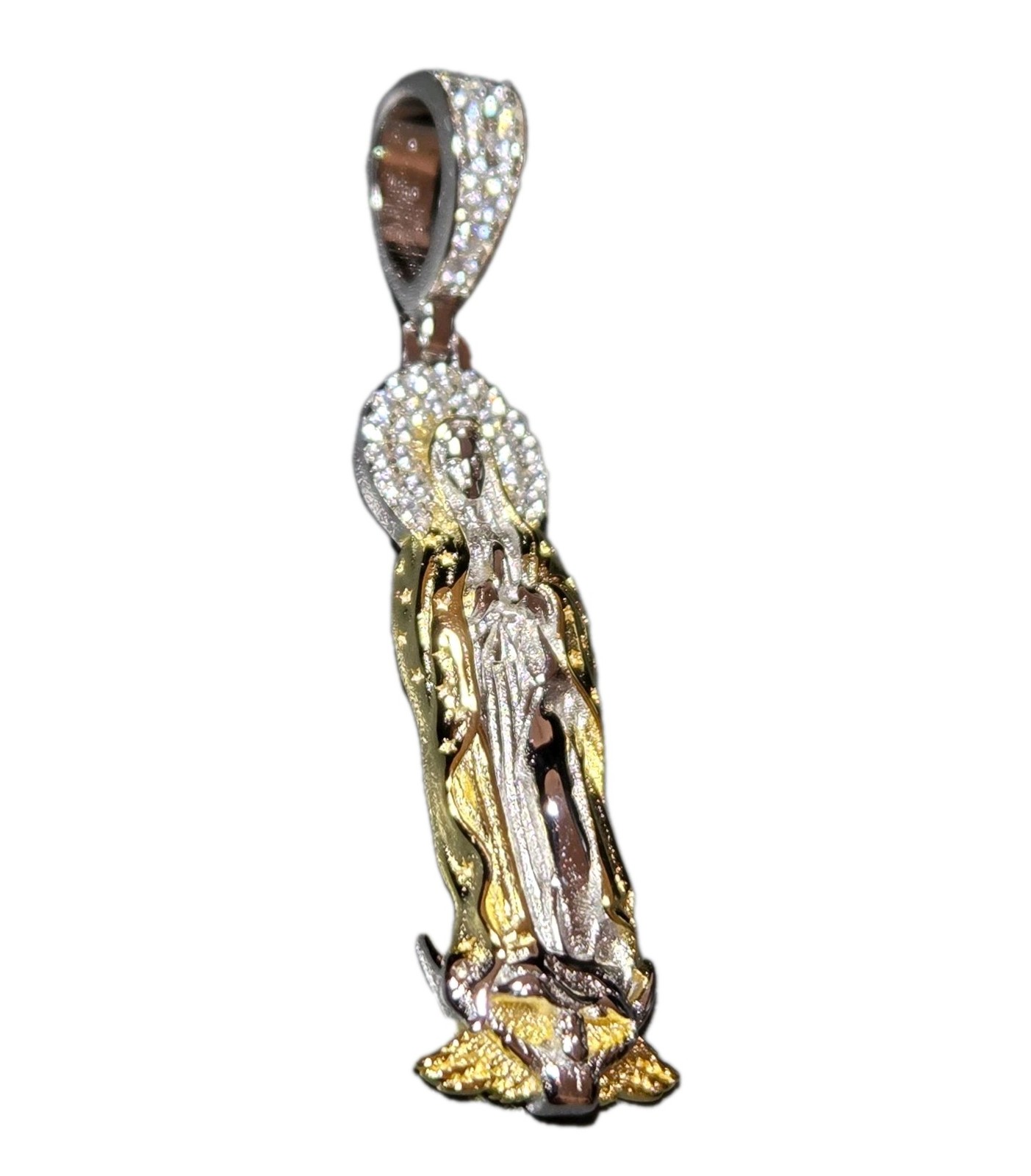 14k Gold Vermeil MOISSANITE Virgin Mary Pendant Over 925 Silver NEW