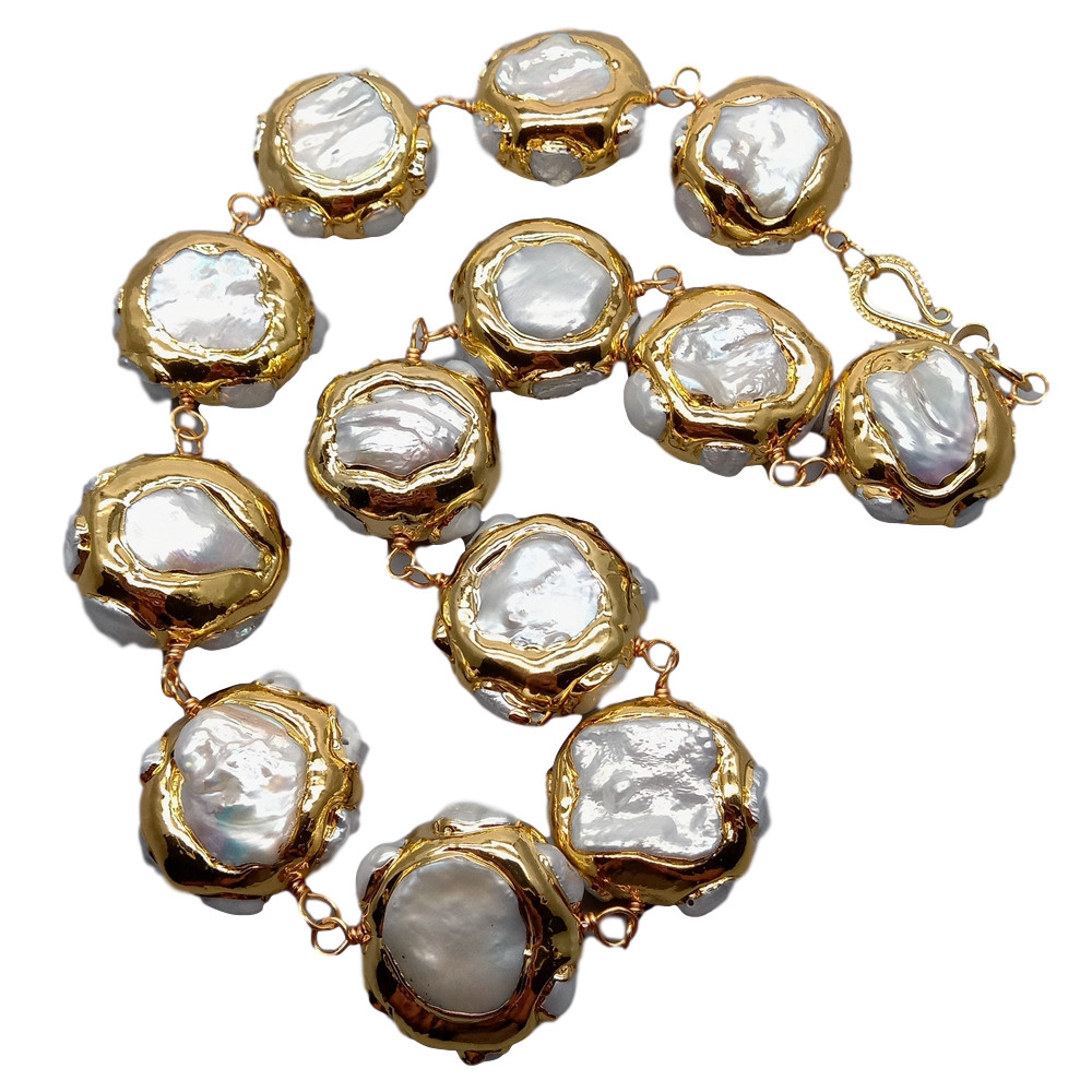 19.5″ Freshwater Cultured White Keshi Pearl Electroplated 24k Gold Necklace