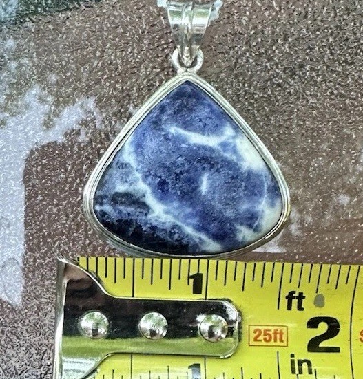 Sterling Silver 925 Blue White Sodalite Trillion Bezel Set Charm Pendant