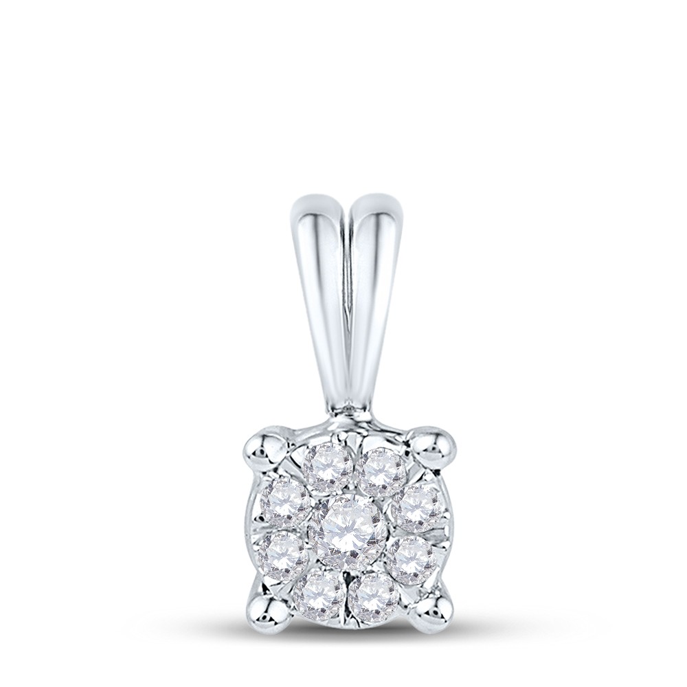 10kt White Gold Womens Round Diamond Cluster Pendant 1/10 Cttw