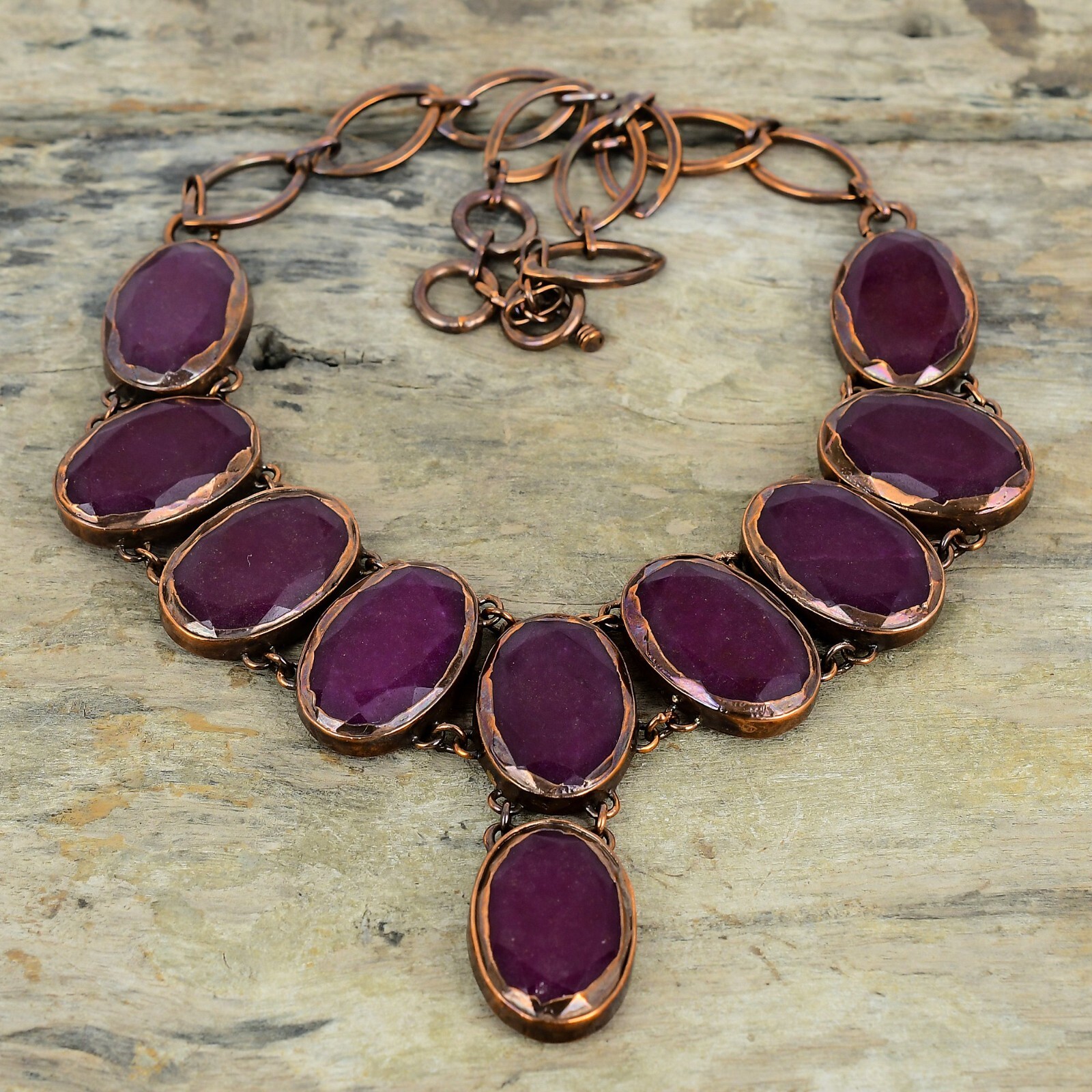 Kashmir Rubi Copper Gift For Briedsmaid Electroformed Adjustable Necklace 18.0″