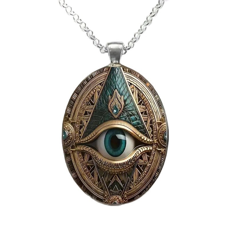 Vintage All Seeing Eye Oval Pendant Necklace Titanium Steel Gothic Jewelry Gift
