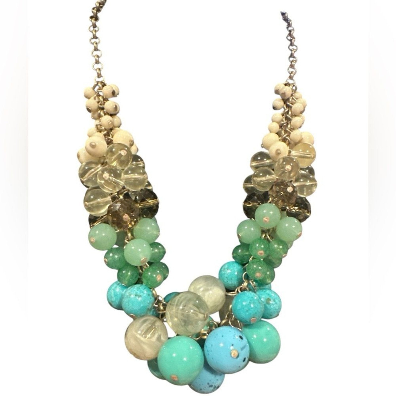 New LIA SOPHIA BLUE BAUBLE CLUSTER GOLDTONE NECKLACE