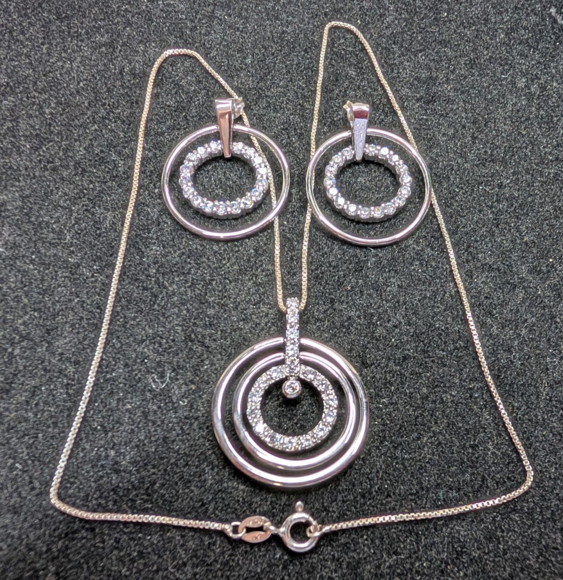 Sterling Silver CZ Cubic Zerconia Hoop Earrings & Necklace w/18″ Chain 260322G