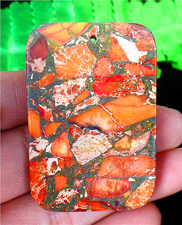 47x32x7mm Orange Sea Sediment Jasper Oblong Reiki Pendant Bead AD66709