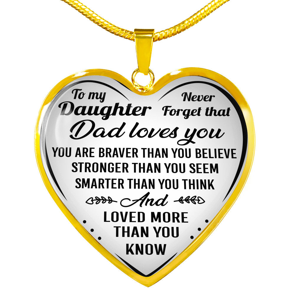 To My Daughter Dad Loves You Necklace Heart Pendant Gifts For Girls Never Forget