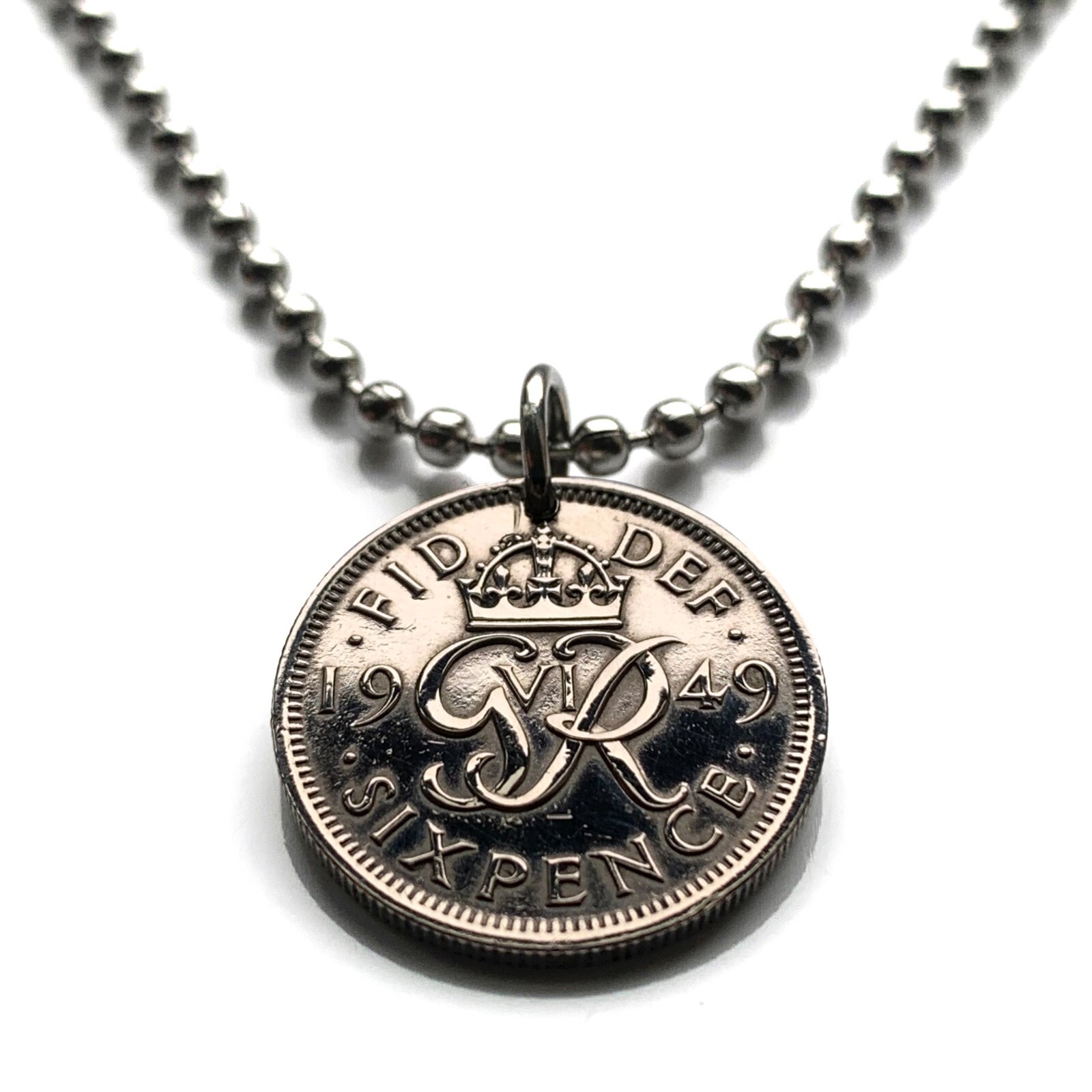 1949 United Kingdom 6 Pence coin pendant initial G R London Manchester n002135