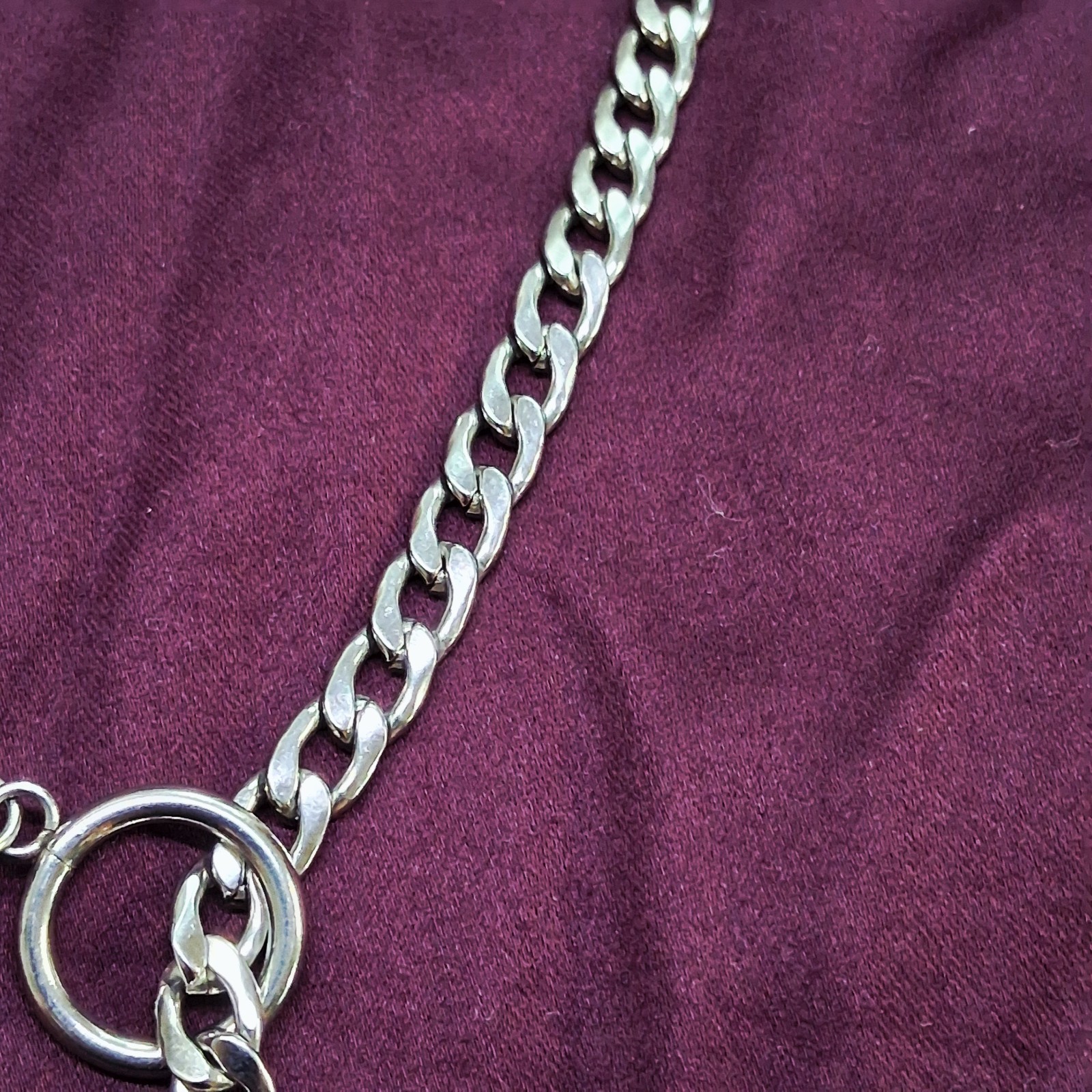 Polished Silver Tone Ball & Hoop Pendant Heavy Curb Link Chain Necklace