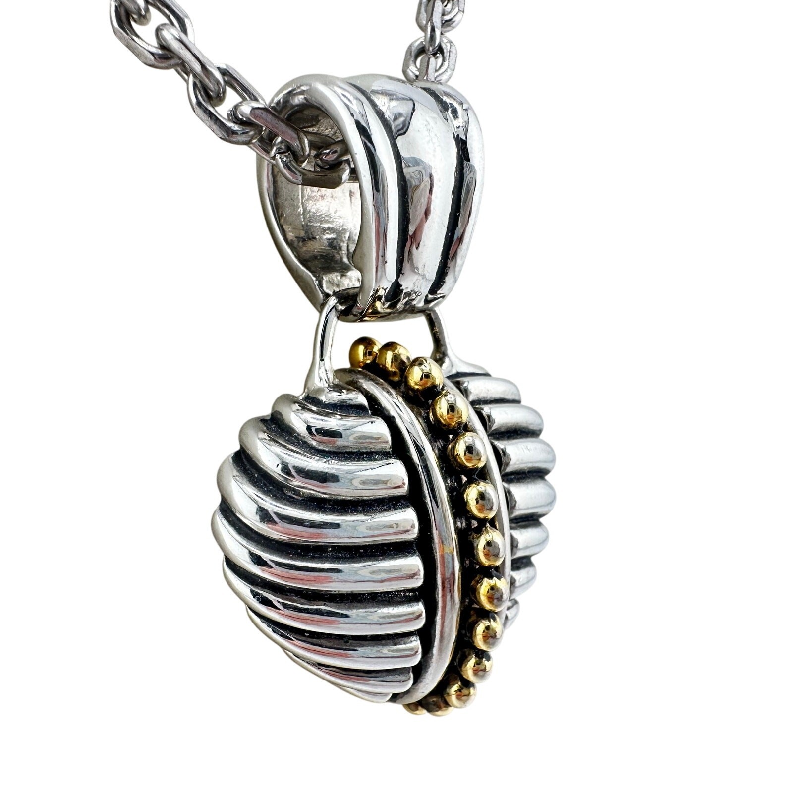 Chunky Modern Heart Silver Tone Gold Tone Accent Pendant 17″ Fashion Necklace
