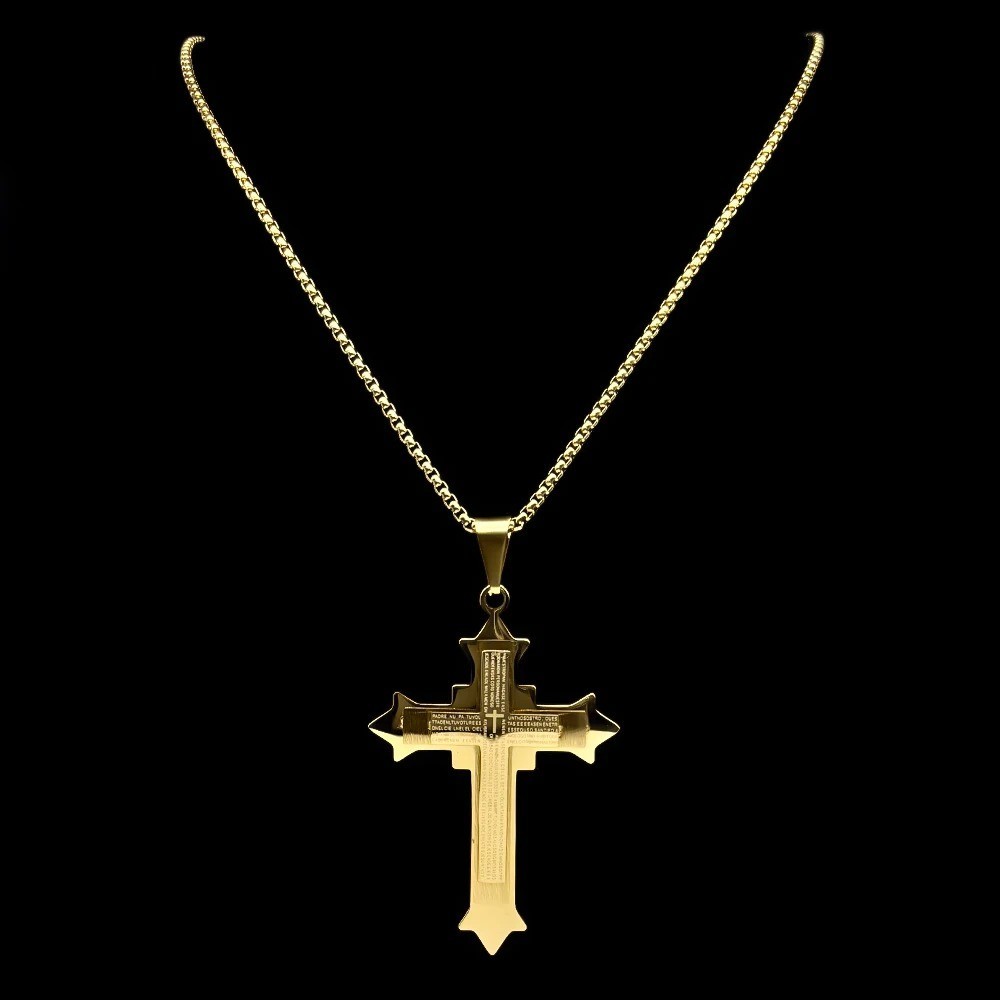 Big Bible Jesus Cross Pendant Necklace for Women Men Stainless Steel Gold Color