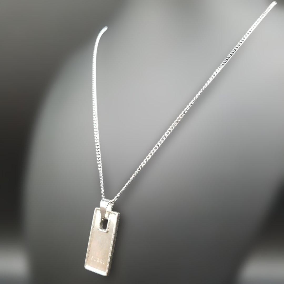 Excellent GUCCI Bar Plate Silver 925 Women Necklace _825