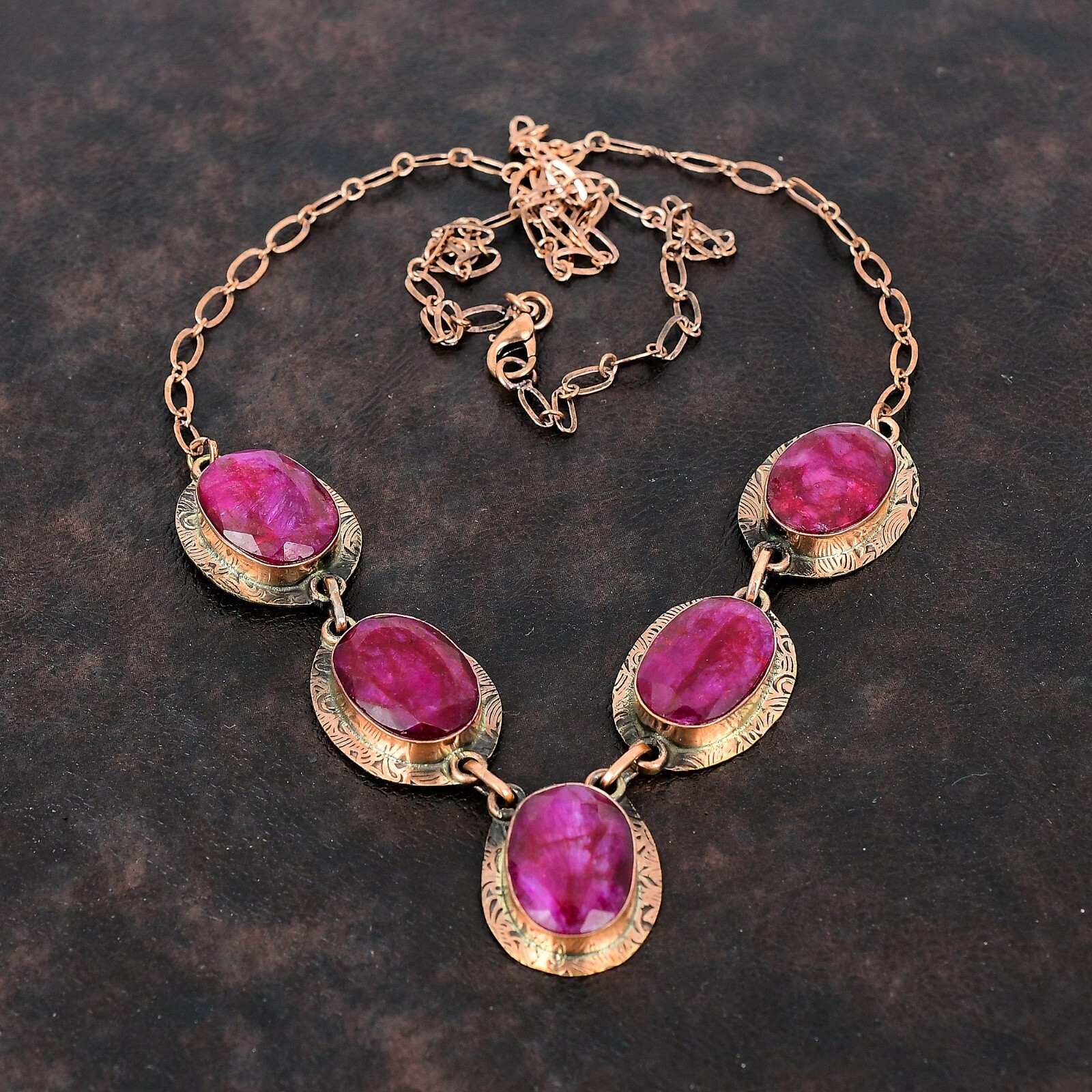 Kashmir Rubi Jewelry Gemstone Copper Gift For Mother Adjustable Necklace 18.0″
