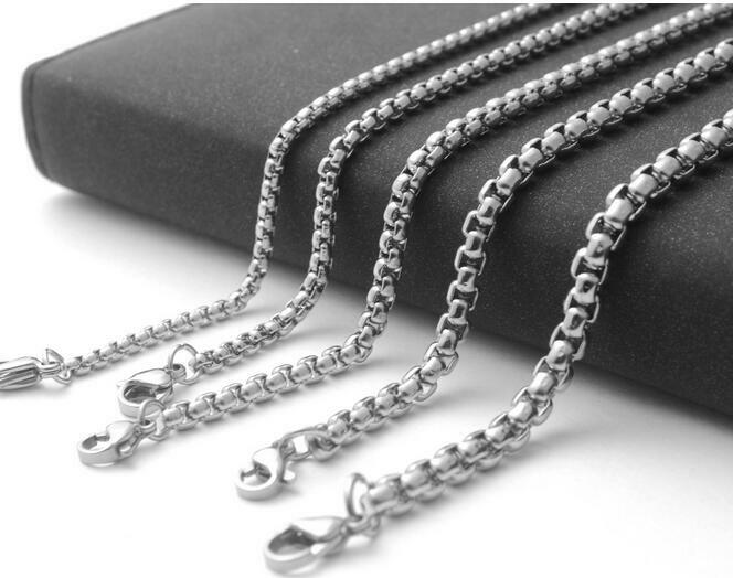 2/3/4/5/MM Men’s Chain Stainless Steel Round Box Link Necklace 20-32 inch hot yc