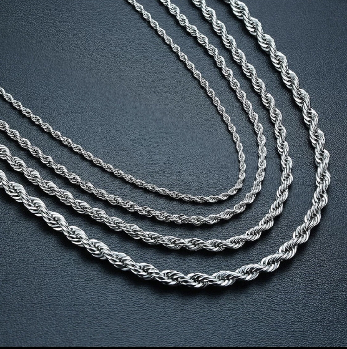 Rope Chain Necklace Silver Stainless Steel 3/4/5/7mm 20-30″ Mens Womens