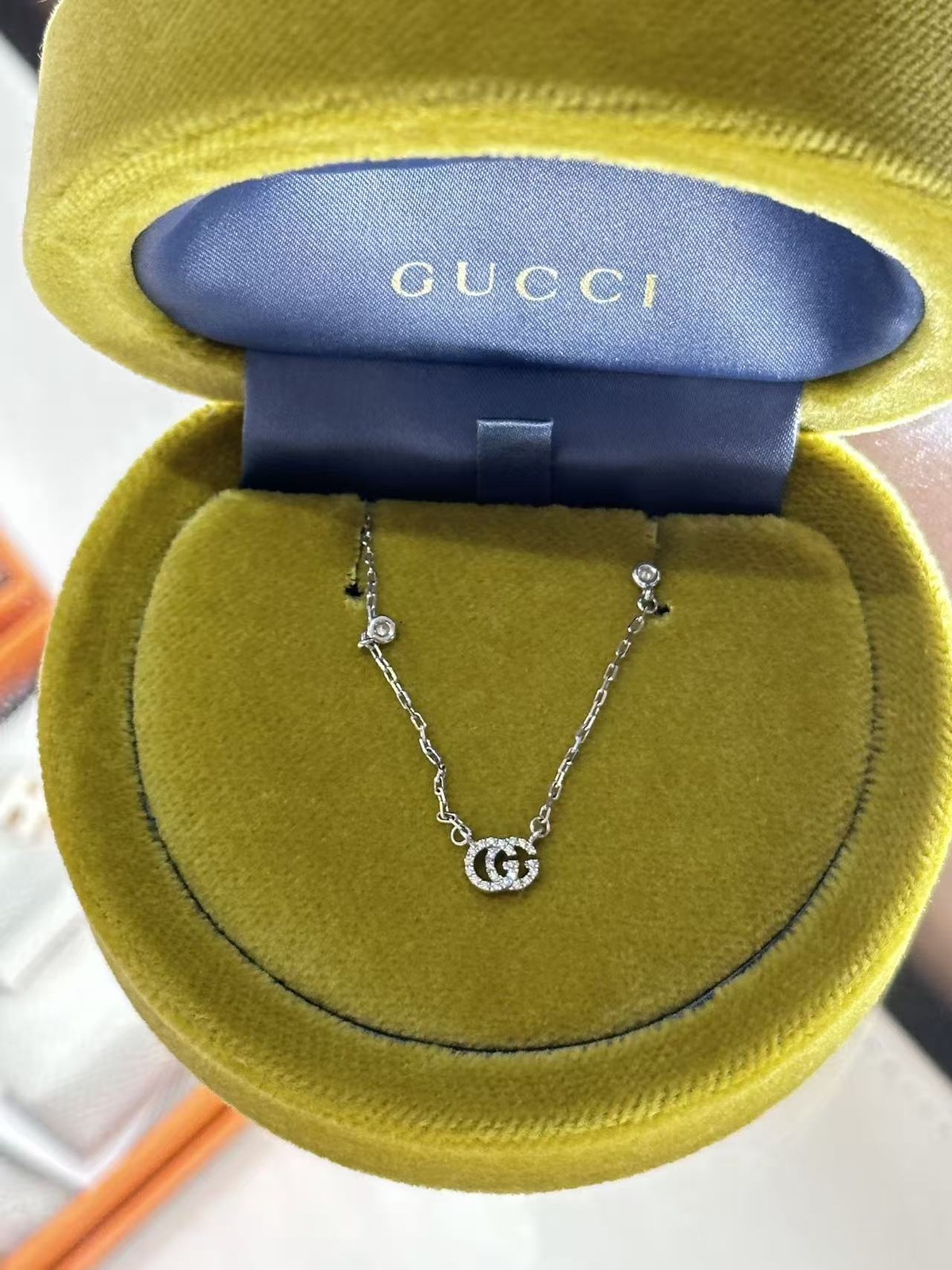 Authentic GUCCI Necklace Double G 18K White Gold Chain Jewelry Italy