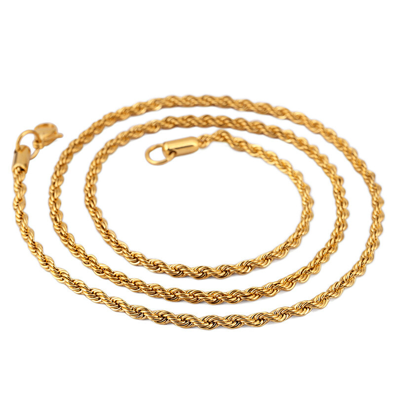 2-7mm Wholesale 18K Gold Plated Stainless Steel Women Men Rope Chain 18-32”