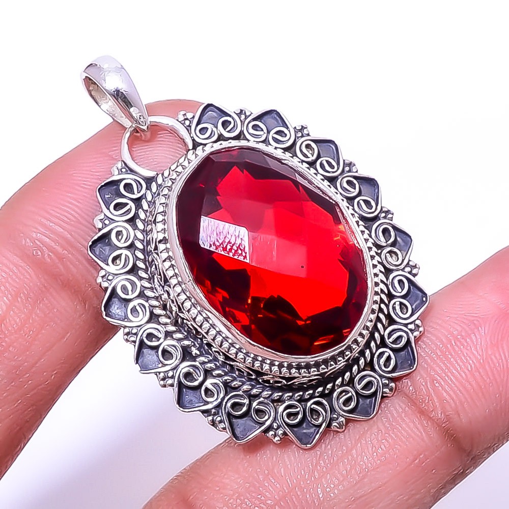Red Garnet Fine Art 925 Sterling Silver Pendant 1.76″, Christmas Gift P20571