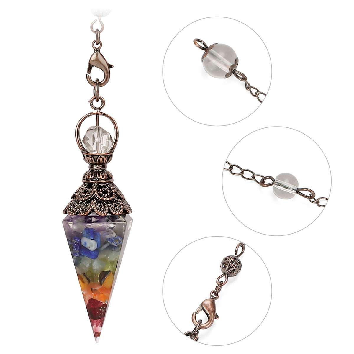 Natural Quartz Crystal Pendulum Healing Chips Stone Reiki Chakra Chain Pendan