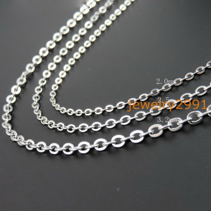 100pcs Lot womens stainless steel silver rolo chain necklaces 1.5/2/2.5/3.2mm