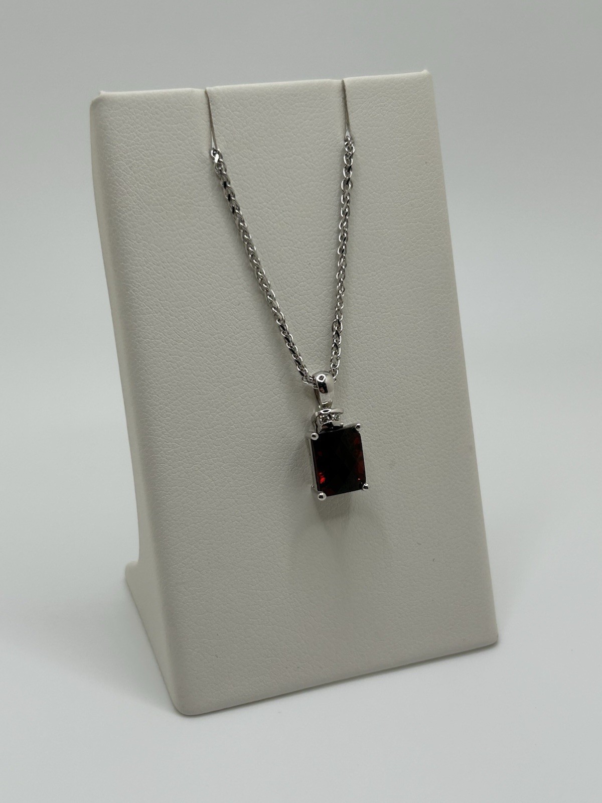 Natural Garnet/Diamond 14k White Gold Necklace Authentic Custom Piece 16 Inch