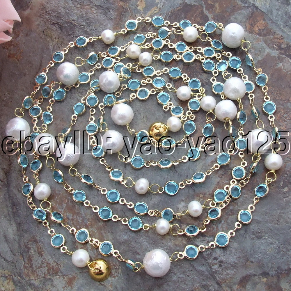 H022001 69″ 11mm White Kehi Pearl Crystal Necklace