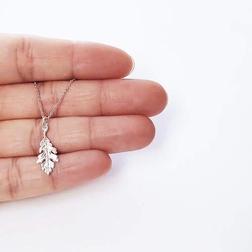 Tiny Oak Leaf Charm Necklace 18″ Sterling Silver – Everyday Wear Jewelry
