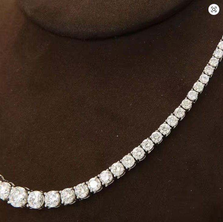 5AAA+ CZ Tennis Necklace Round Cut Silver Tone Chain 14k White Gold Plated 18″