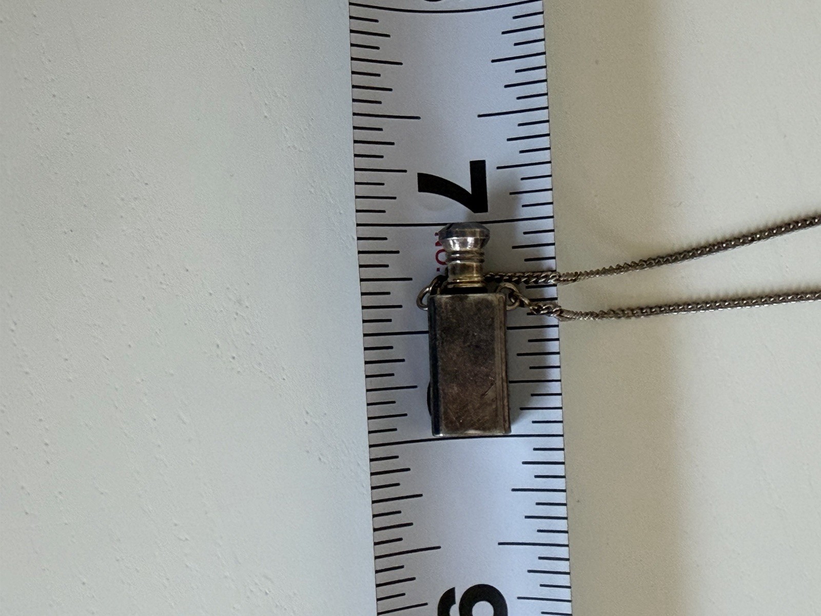 Vintage Mini Square Perfume Bottle Pendant with Dauber Silver Chain