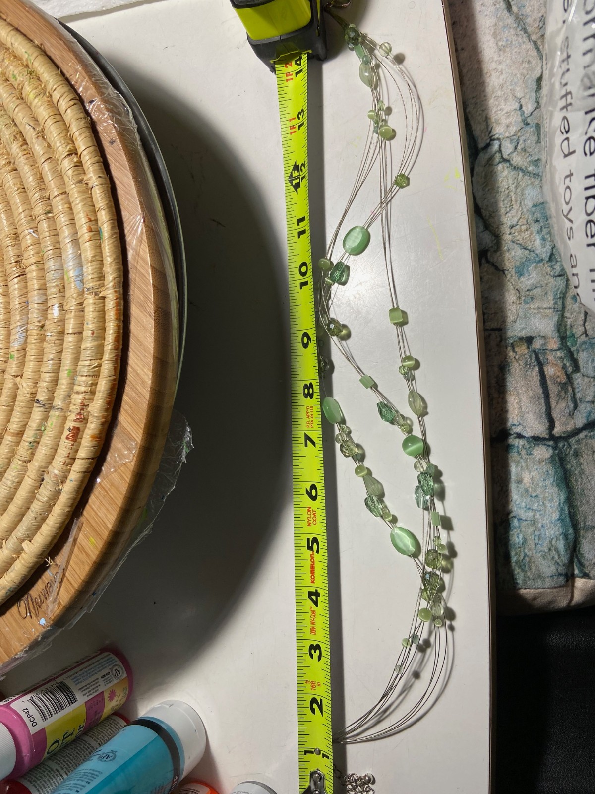 Invisibly strung light medium green color stones 3 Strands
