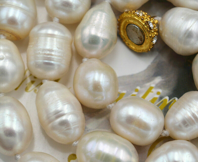 18″ 24″36″ Big 10x(12-14mm) Natural White Rice Baroque Pearl Beads Knot Necklace