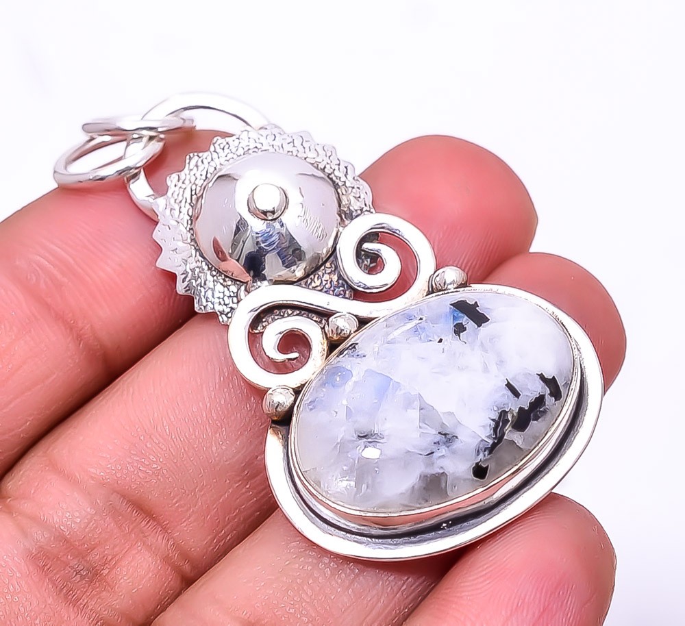 Rainbow Moonstone Designer Handmade 925 Sterling Silver Pendant 2.03″ P_9412_152