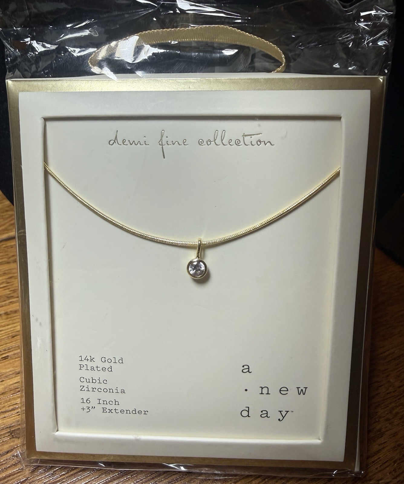 A New Day Demi Fine 14k Gold Plated Cubic Zirconia Pendant Necklace, 16″+3″ Ext
