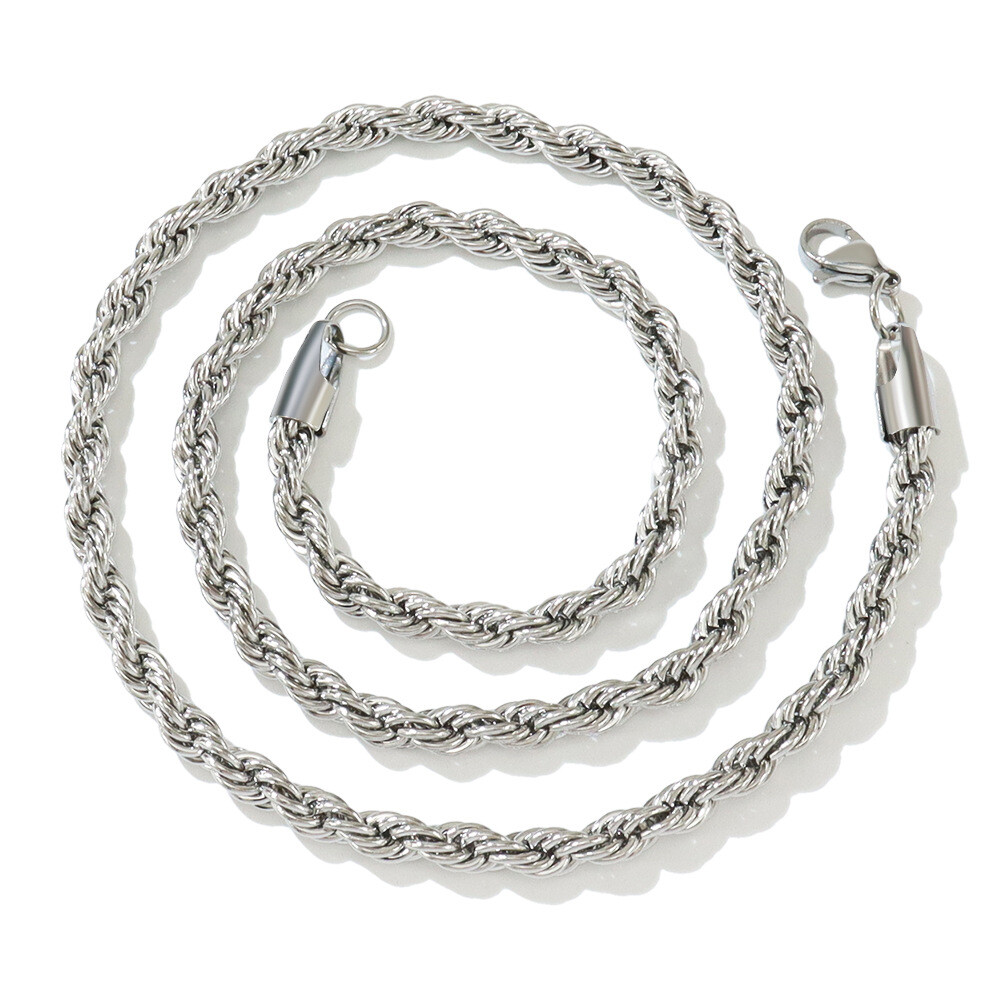 Men Women Stainless Steel Silver 2mm/3mm/4mm/5mm Rope Necklace Chain Link C11