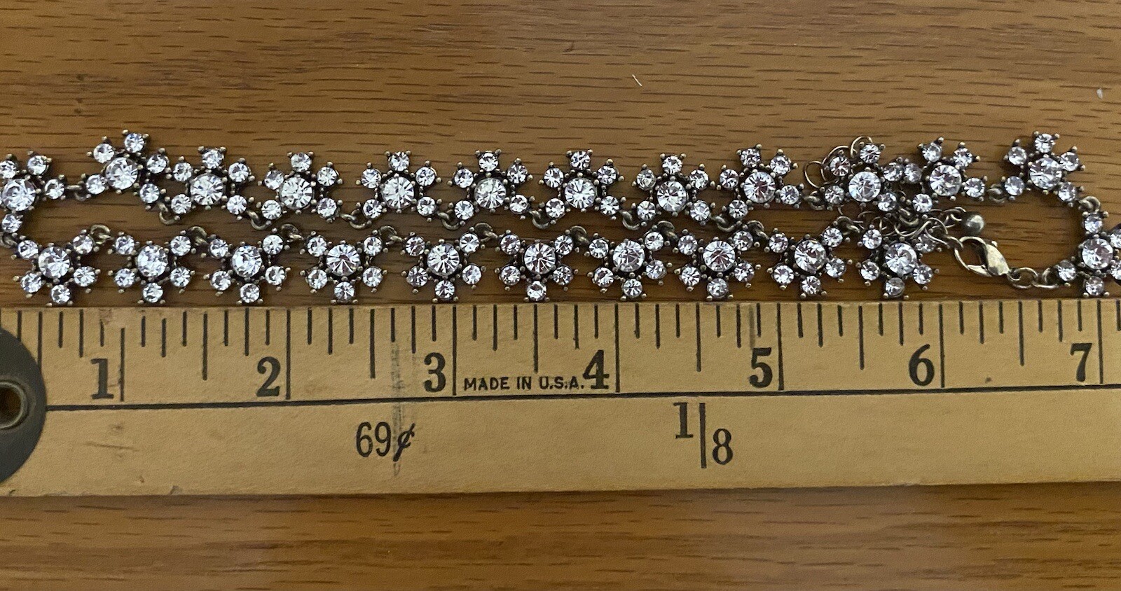 White/colorless Rhinestone 14” Articulating Choker Necklace. 3” Extender