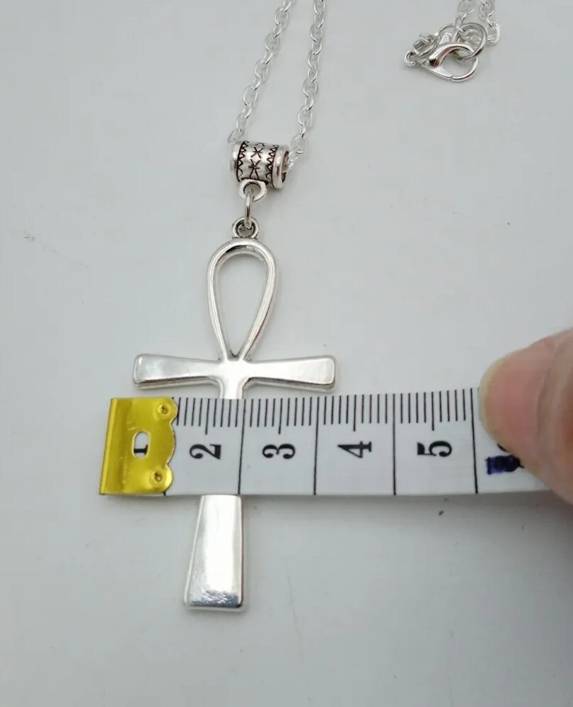 Ankh Necklace Large Key of Life CROSS Pendant Big Goth Rock Vintage silver tone