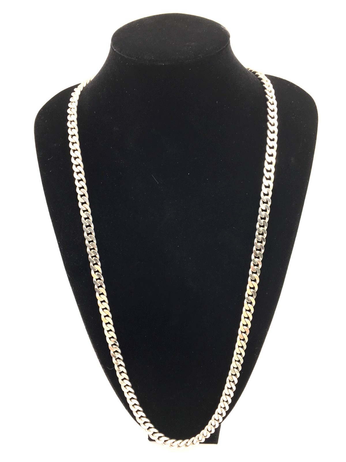 SilverTone Heavy Cuban Curb Link Flat Chain Lobster Clasp 34″ Necklace