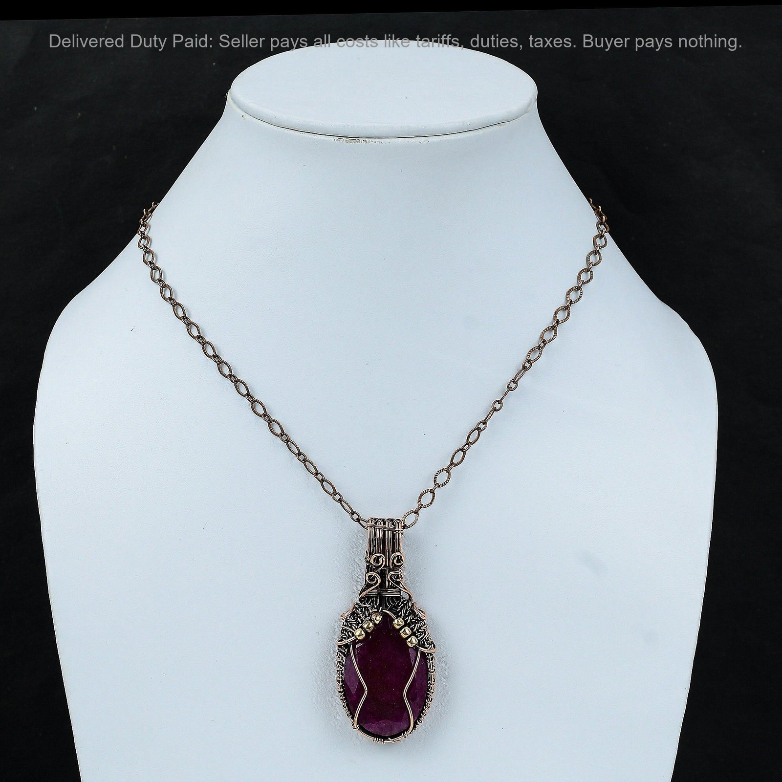 Oval Natural Kashmir Rubi Birthday Mother Wire Wrapped Pendant Jewelry Copper