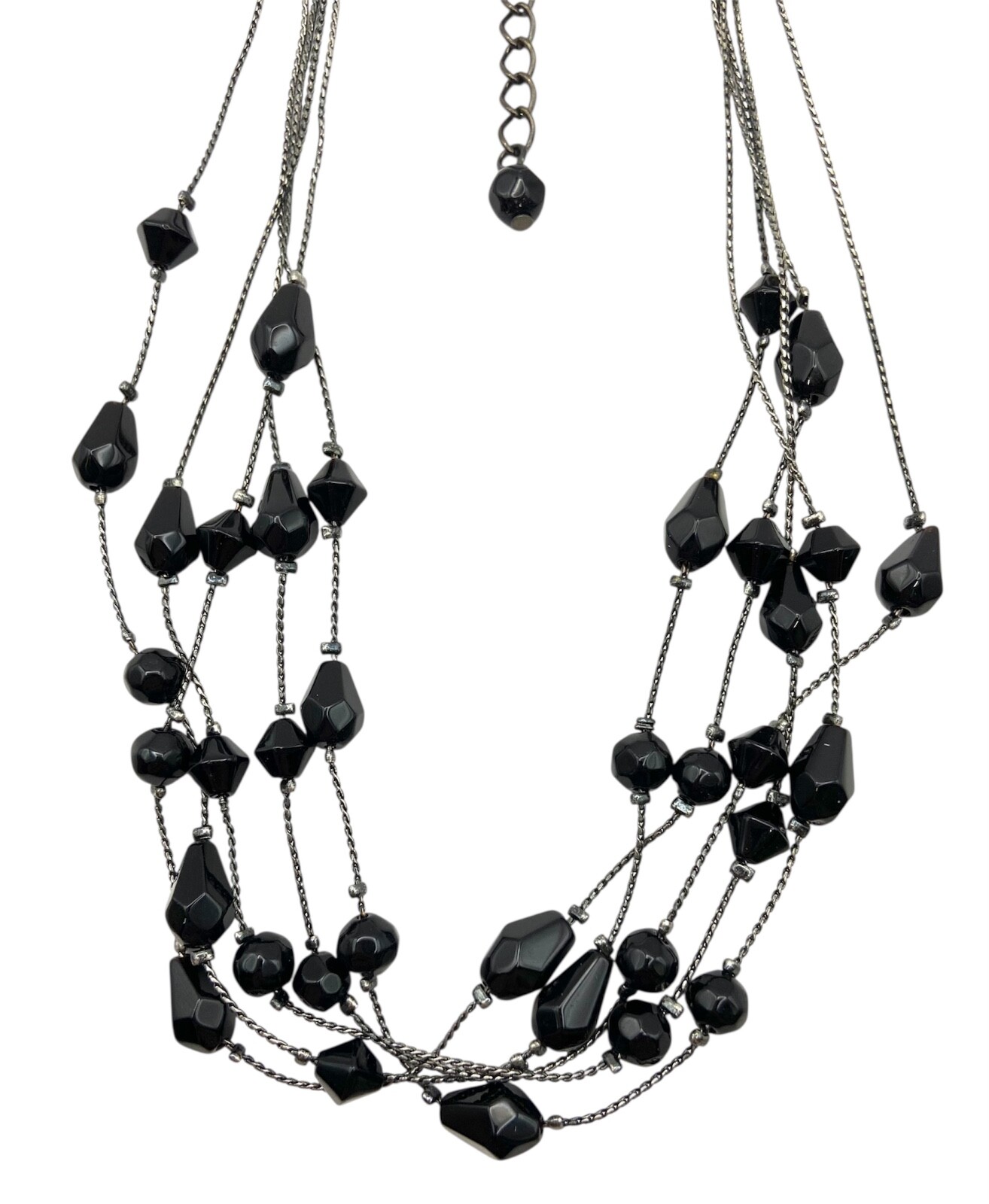 Gothic Black Glass Beads Layered Necklace Multistrand 18″ Gunmetal Gray 5 Strand