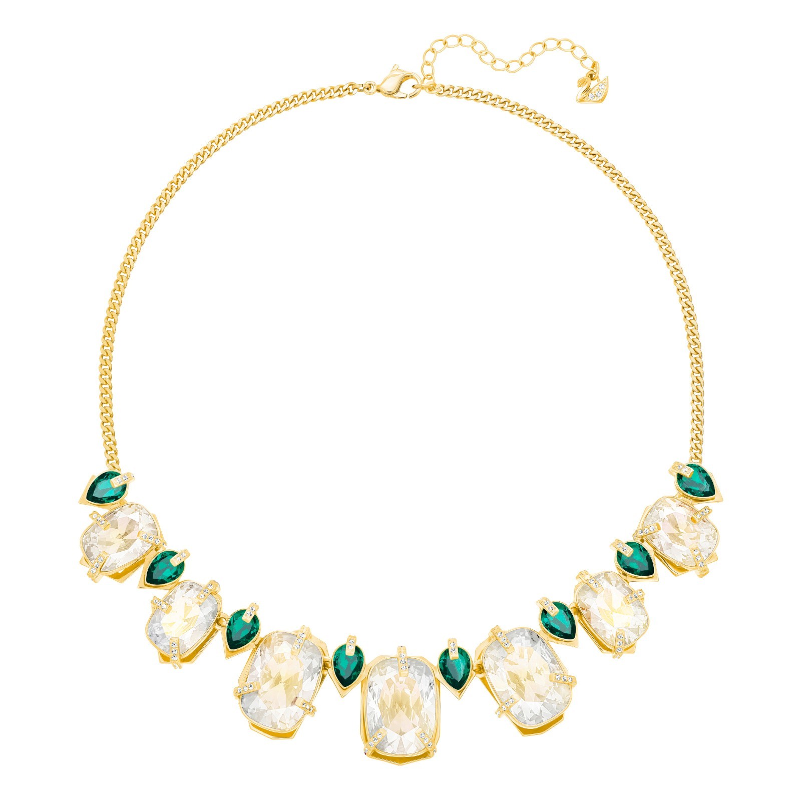 Swarovski Haven Gold Plated Necklace Clear Rectangle Green Pear Crystals 5288945