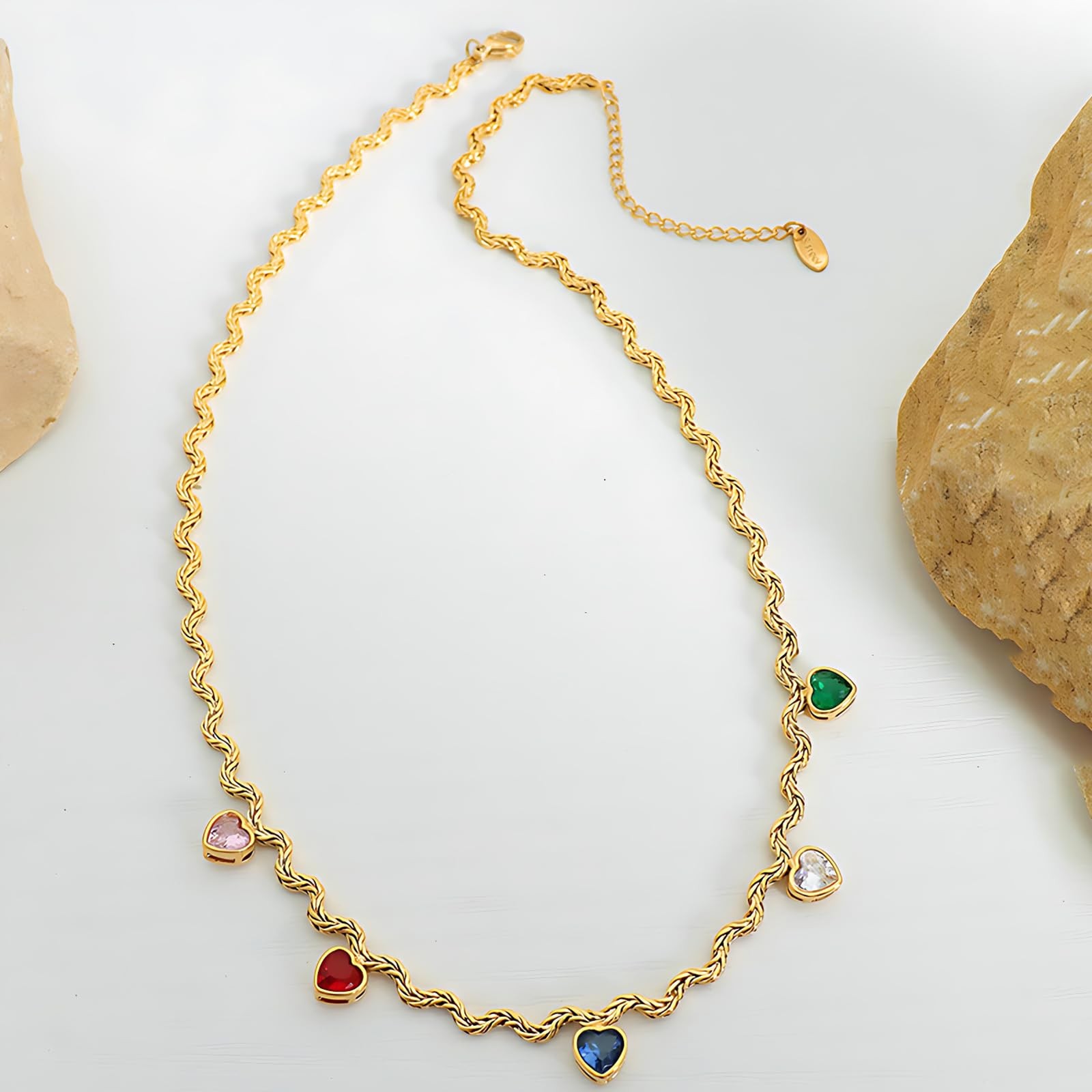 Womens Heart Shaped Gemstone Necklace for – Colorful Multi-Stone Pendant with…