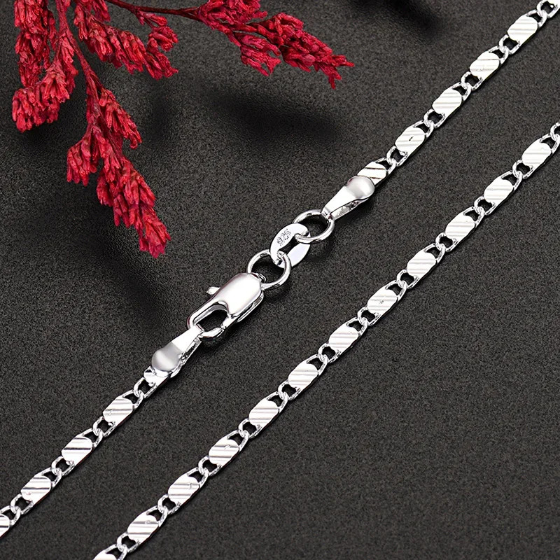 New 925 Sterling Silver fine 2MM flat Clavicle chains Necklaces for Men Women